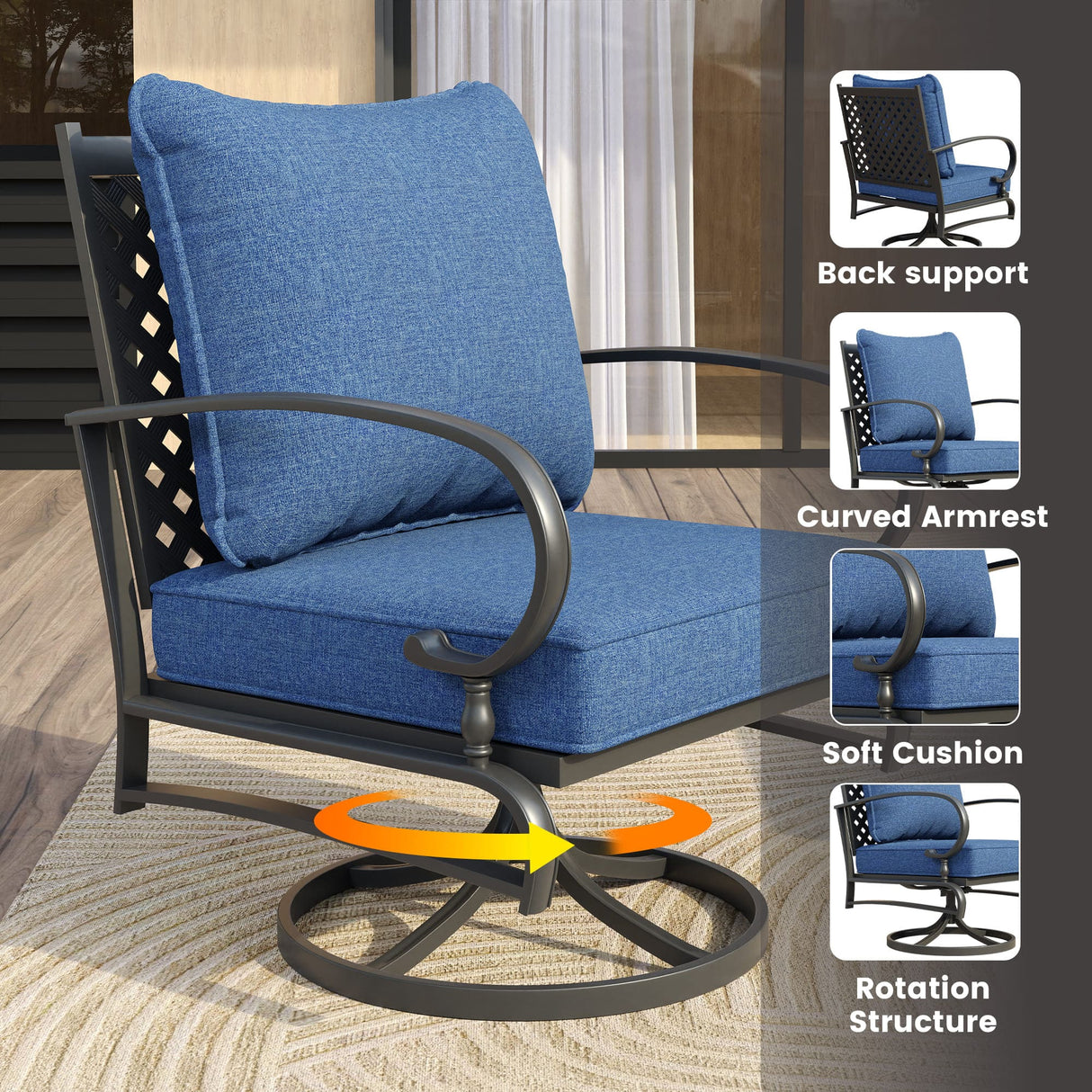 Vicllax Patio Conversation Set with Cushioned Sofa Chairs, Ottomans and Coffee Table(Beige or Navy Blue)