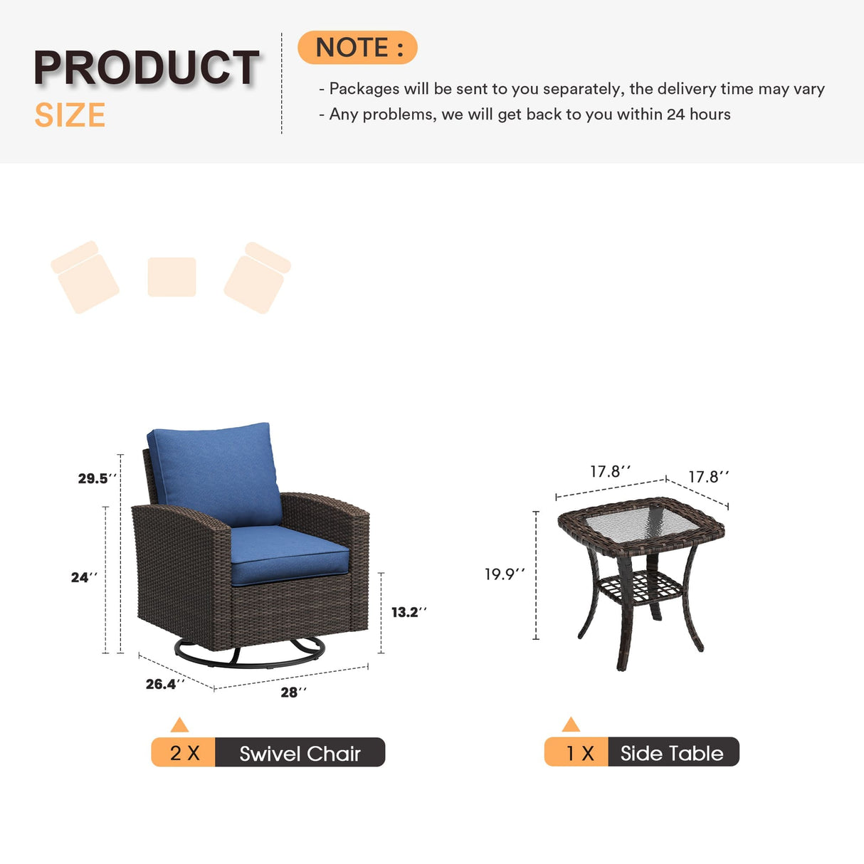 Vicllax Patio Sofa, Wicker Swivel Sofa Chairs, Rattan Sun-Drenched Lounge Seating