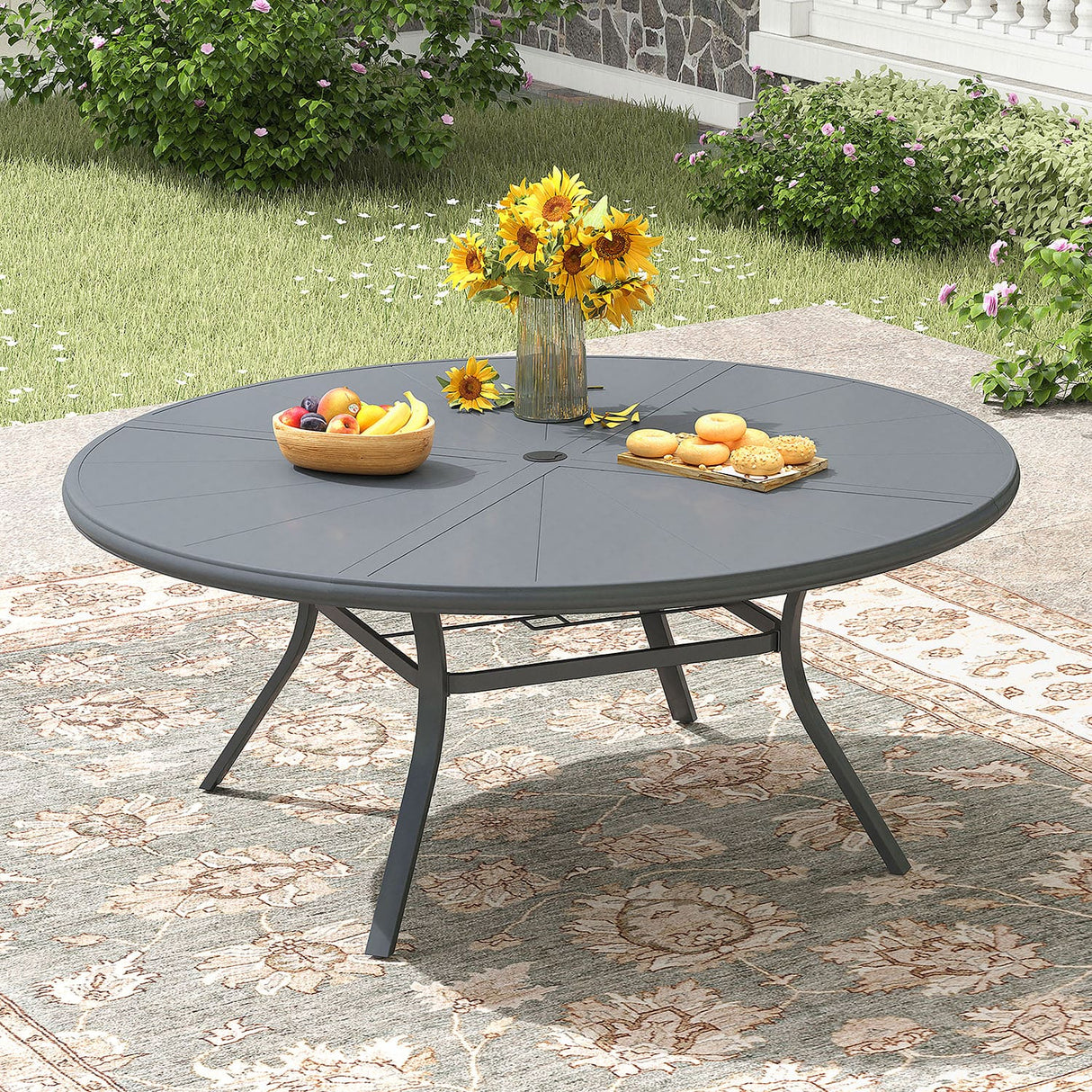 Vicllax Outdoor Round Dining Table, Patio Aluminum Tabletop with Storage Shelf