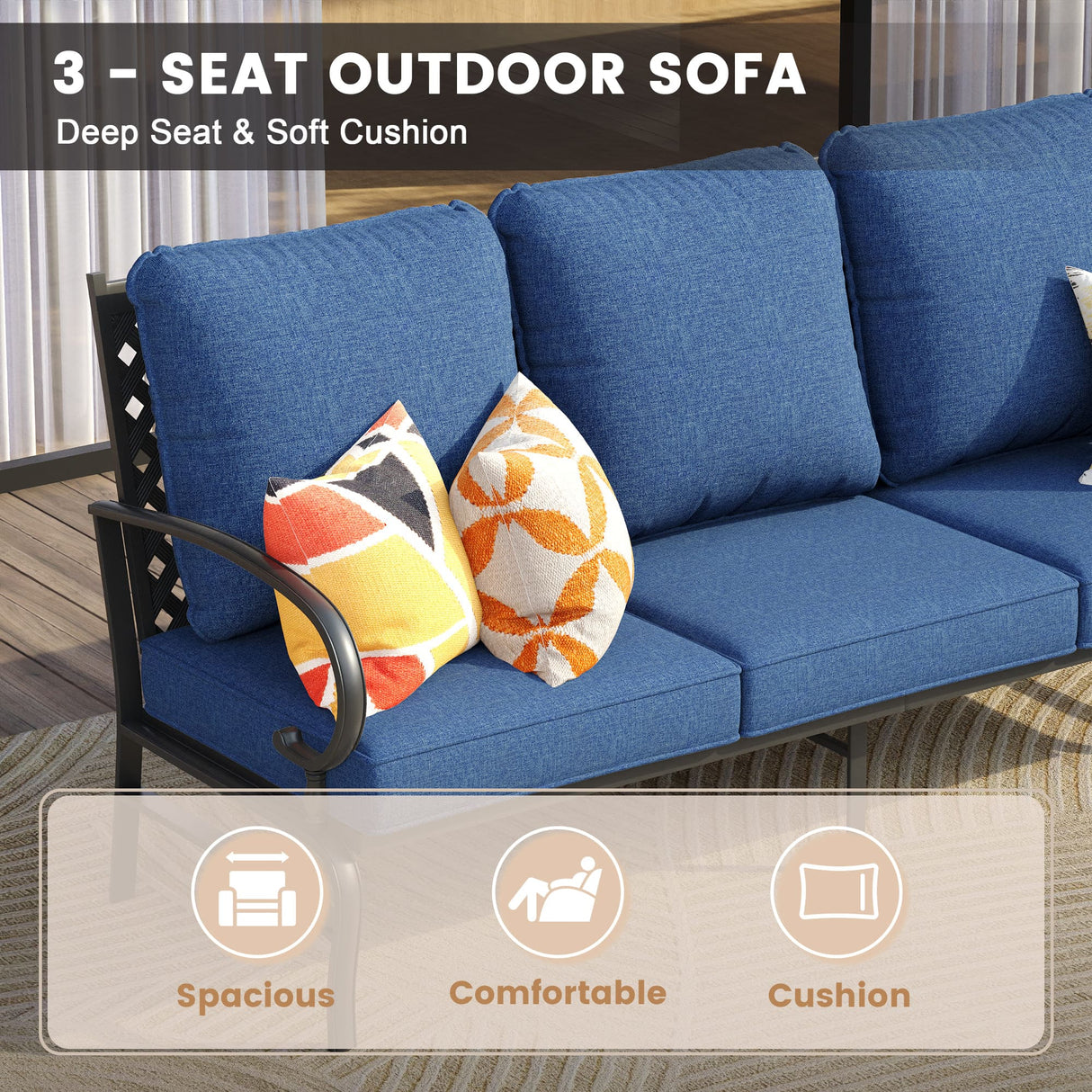 Vicllax Patio Conversation Set with Cushioned Sofa Chairs, Ottomans and Coffee Table(Beige or Navy Blue)