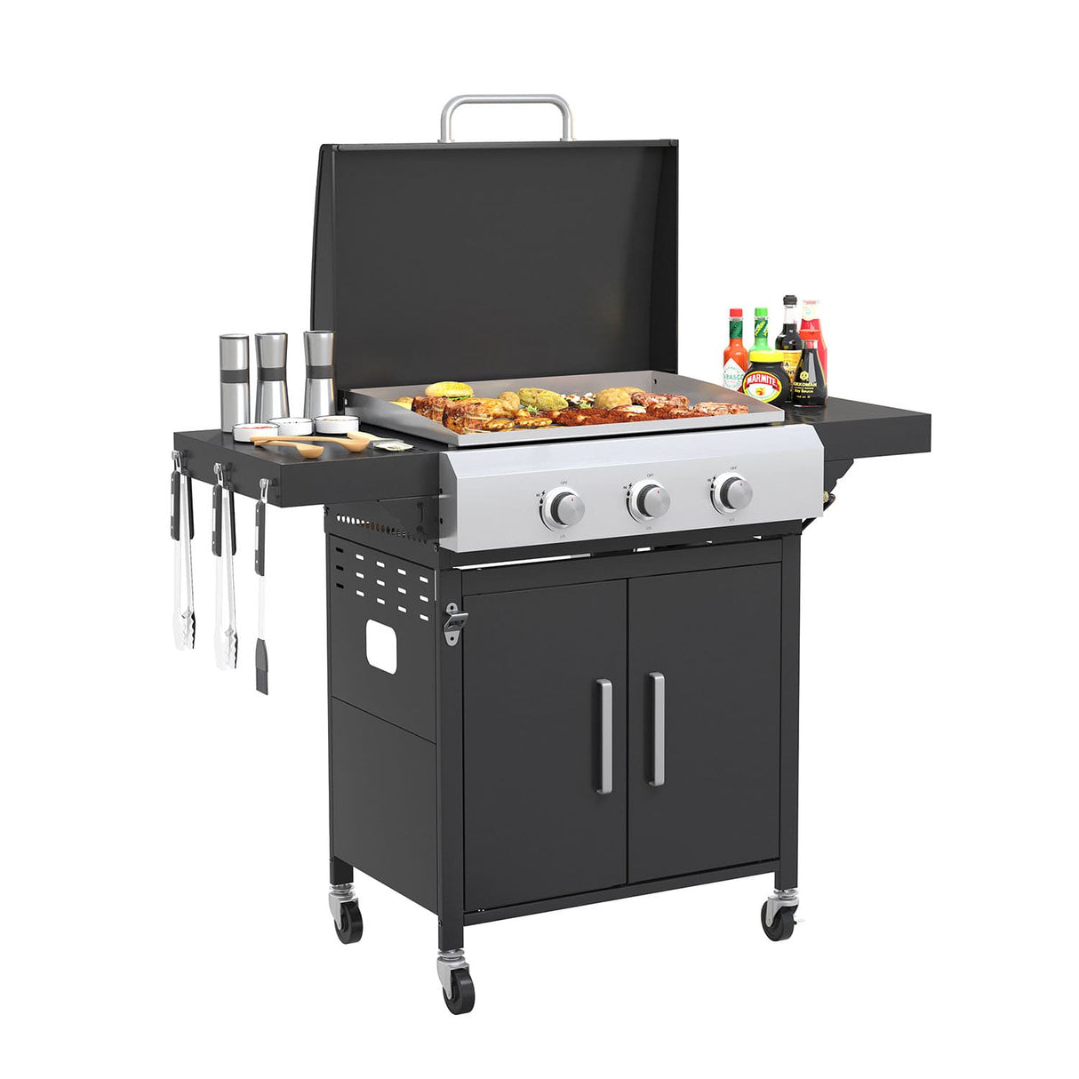 Vicllax 3 Burners Propane Gas Grill with Griddle Plate, 2 in 1 Griddle Grill with Side Burner