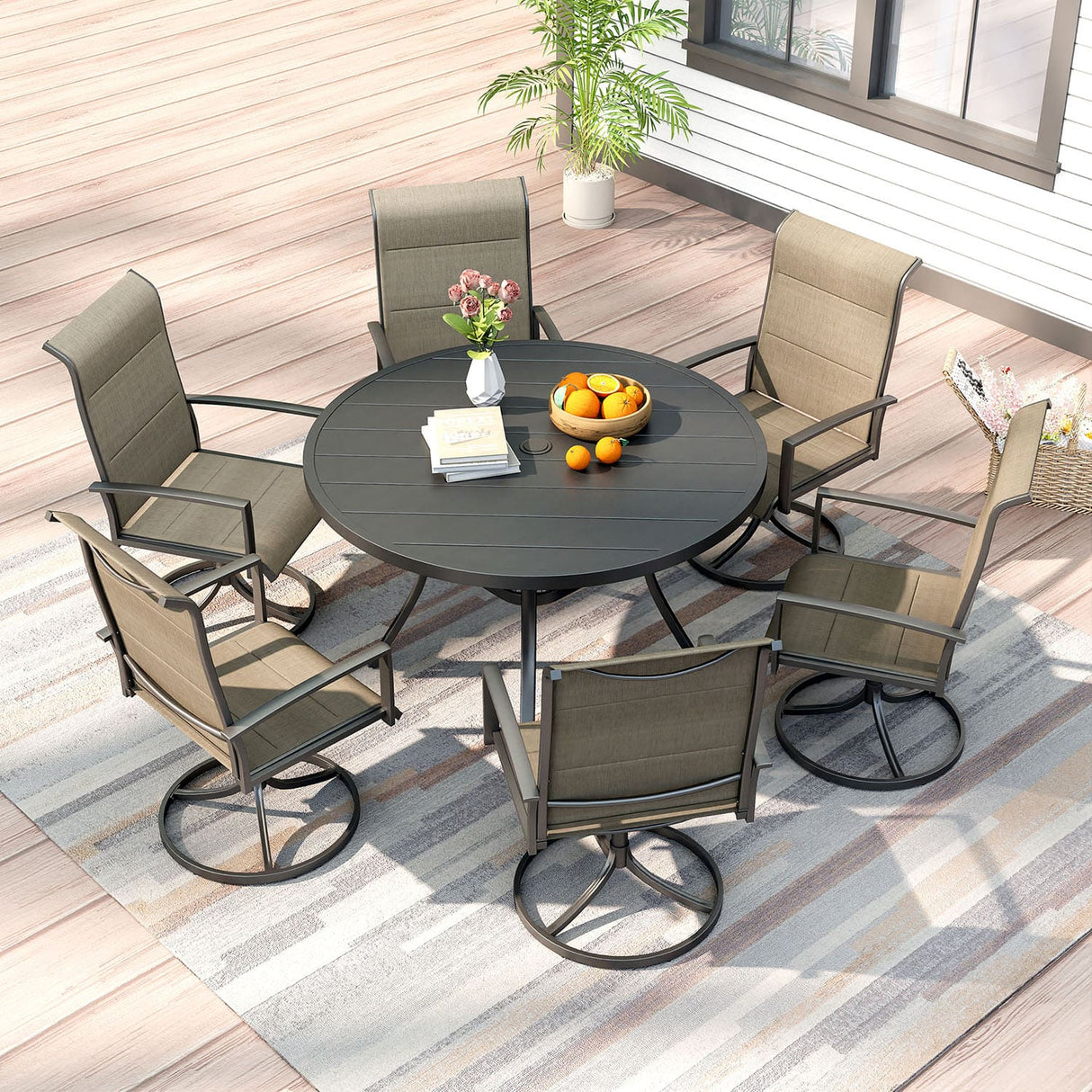 Vicllax 7 Pieces Outdoor Dining Set with 48" Round Dining Table and Swivel Chairs