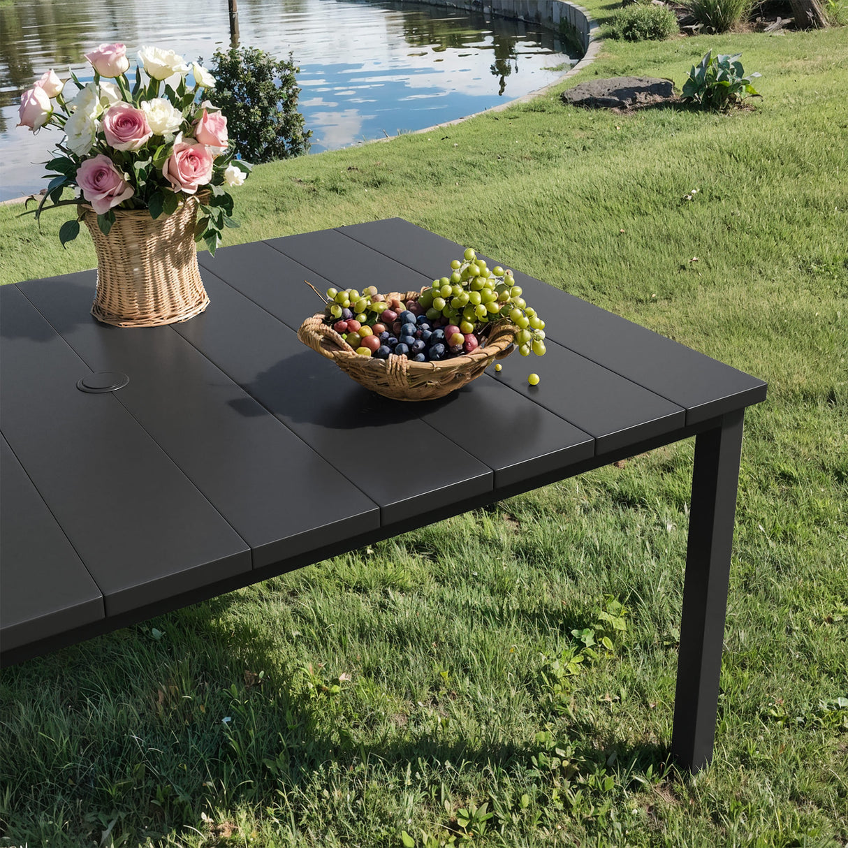 VICLLAX Patio 7 Pieces Outdoor Dining Set, 63" Rectangular Metal Dining Table and Swivel Chairs of 6