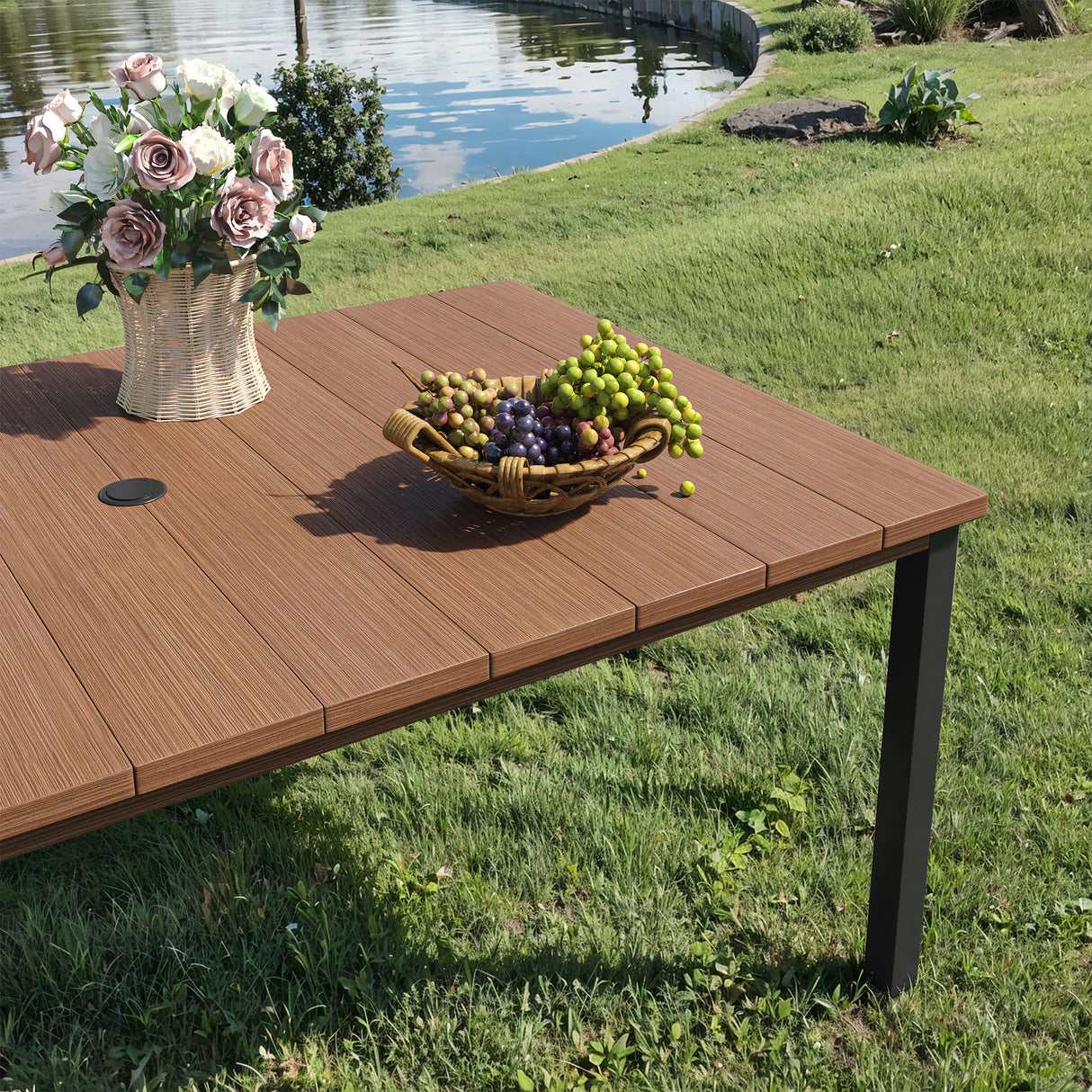 VICLLAX Patio 7 Pieces Outdoor Dining Set, 63" Rectangular Metal Dining Table and Swivel Chairs of 6