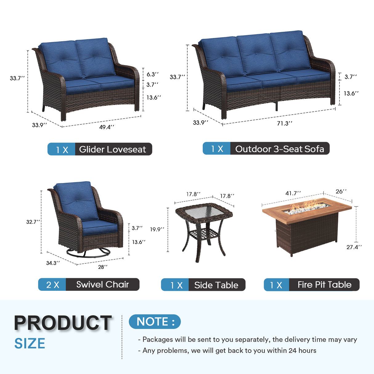 Vicllax Patio Wicker Oasis Lounge Set, 8-Piece Outdoor Sofa Set with Fire Pit Table(Swivel Sofa Chair Set)