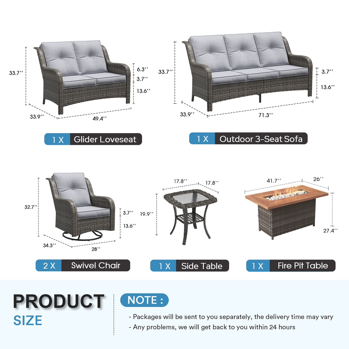 Vicllax Patio Wicker Oasis Lounge Set, 8-Piece Outdoor Sofa Set with Fire Pit Table(Swivel Sofa Chair Set)