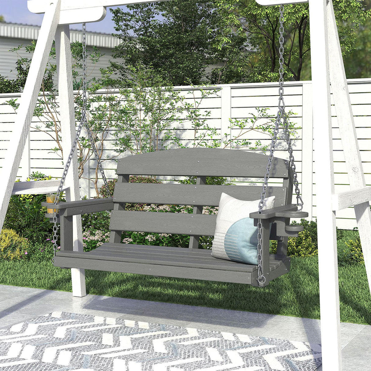 Vicllax Mesa de comedor y sillas de comedor de metal para patio con juego de cojines azules, juego de sillas de comedor de patio de 5/7 piezas