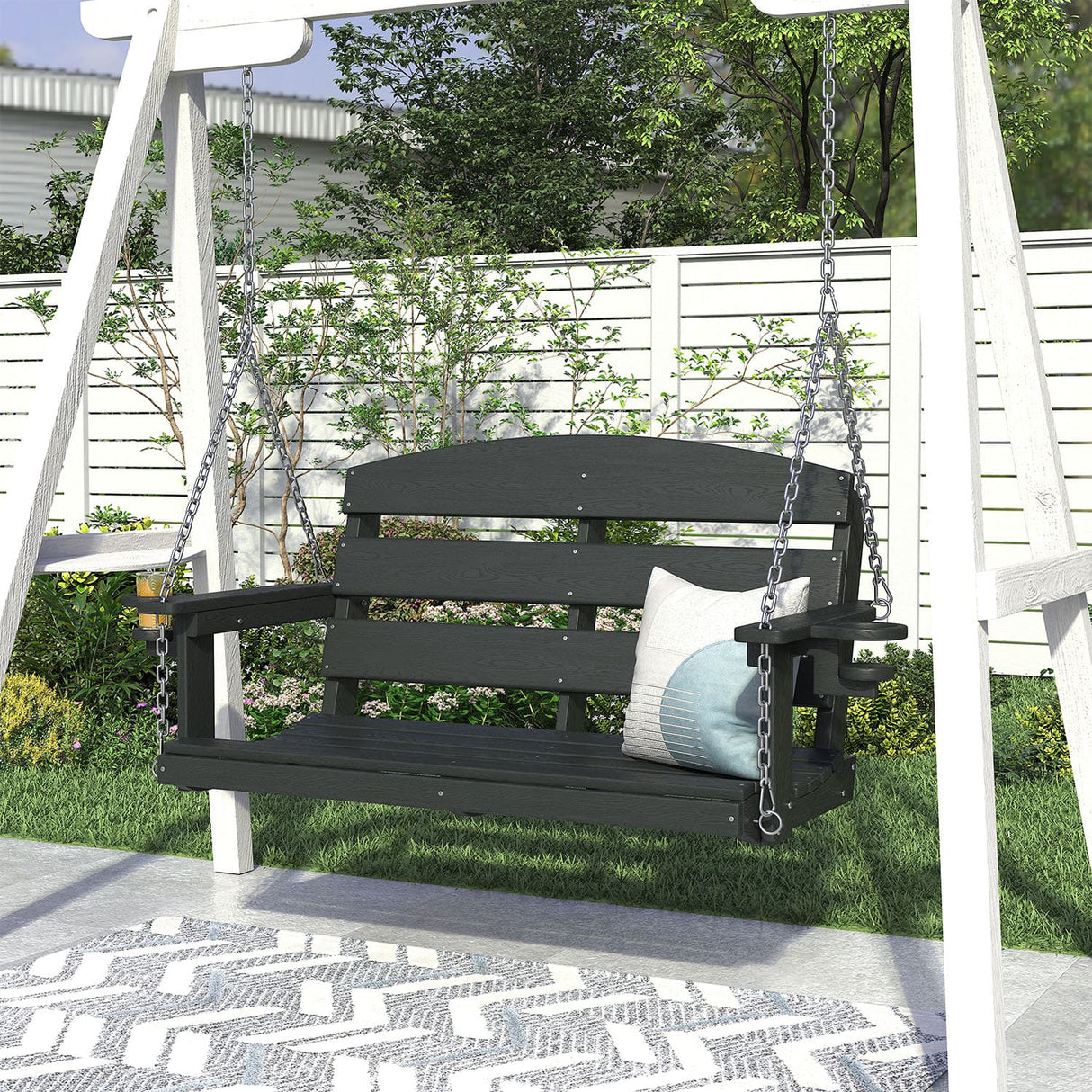 Vicllax Mesa de comedor y sillas de comedor de metal para patio con juego de cojines azules, juego de sillas de comedor de patio de 5/7 piezas