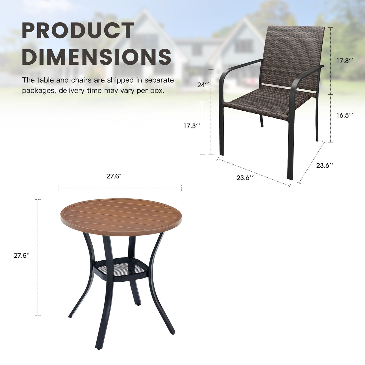 Vicllax 3 Pieces Outdoor Dining Set, 27.6" Outdoor Round dining Table and 2 Stackable Metal Armchair, Bistro Set for Garden, Balcony & Backyard