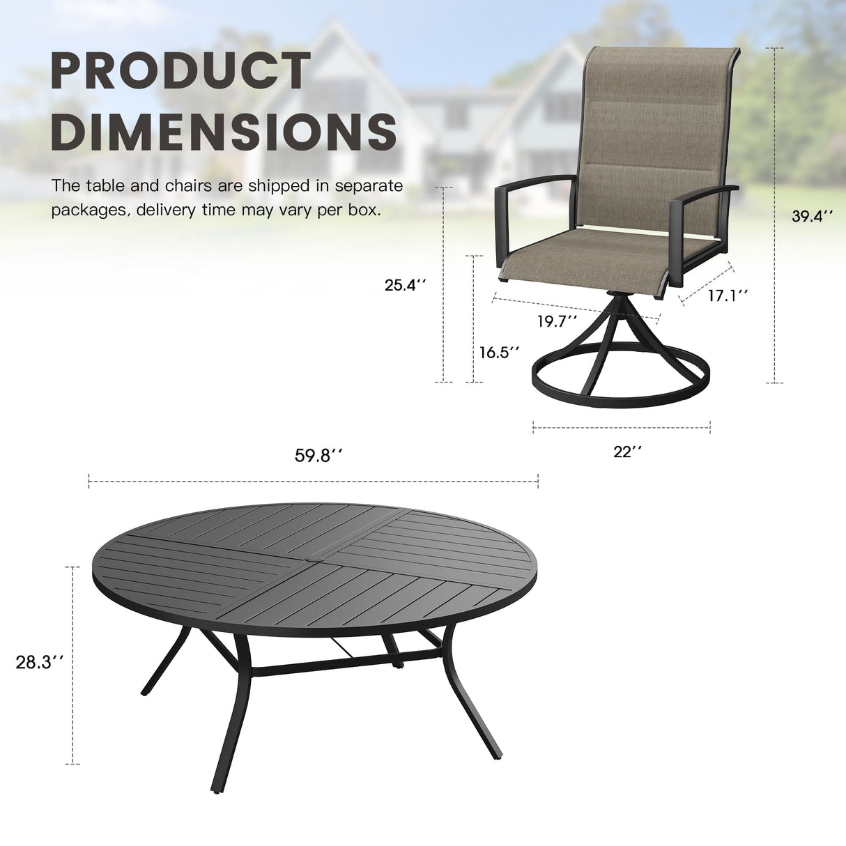 VICLLAX 9 PCS Patio Dining Table Set, 63" Round Metal Table with umbrella Hole and 8 Padded Swivel Chairs