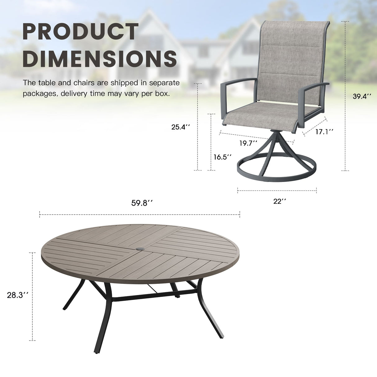 VICLLAX 9 PCS Patio Dining Table Set, 63" Round Metal Table with umbrella Hole and 8 Padded Swivel Chairs