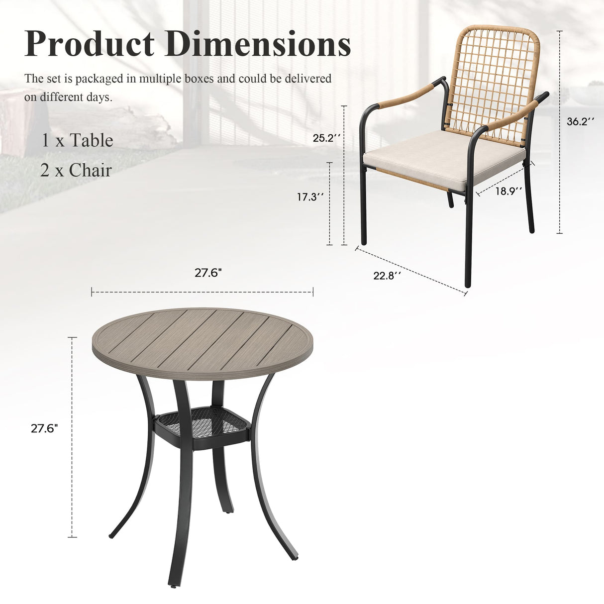 Vicllax 3-Piece Patio Bistro Set, Solana Stackable Chair and 27.6" Metal Round Table