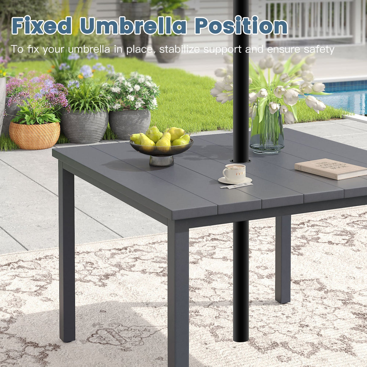 Vicllax 5pcs Outdoor Dining Set, Square Metal Table and 4 Textilene Swivel Chairs