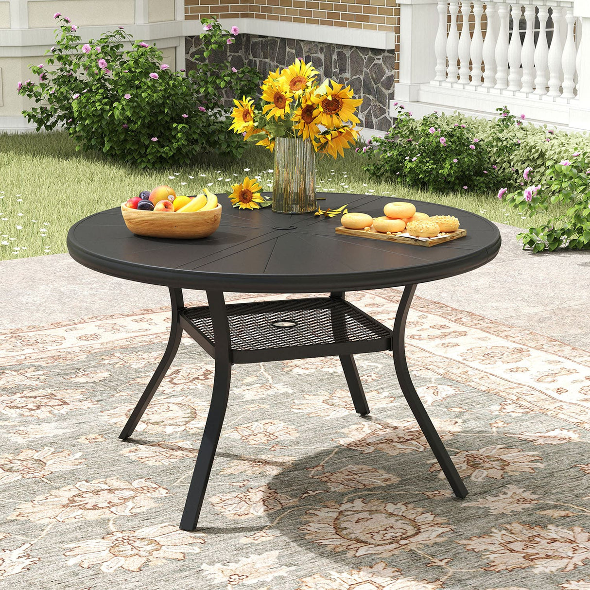 VICLLAX 5/7 Pieces Outdoor Dining Set, Swivel Dining Chairs Set of 4/6 and Round Patio Table