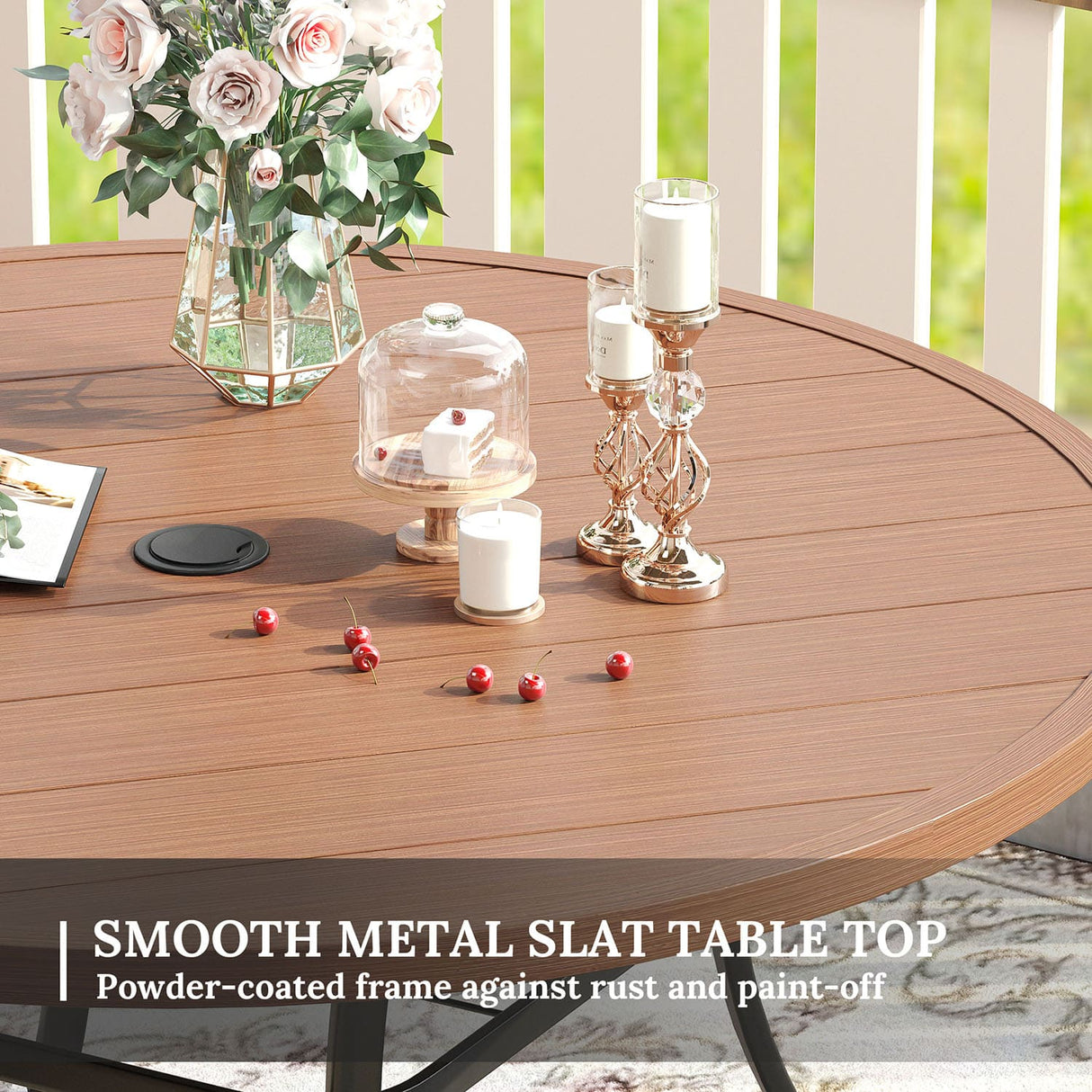 Vicllax Juego de comedor para exterior de 5 piezas con mesa redonda de metal de 42" y 4 sillas giratorias acolchadas