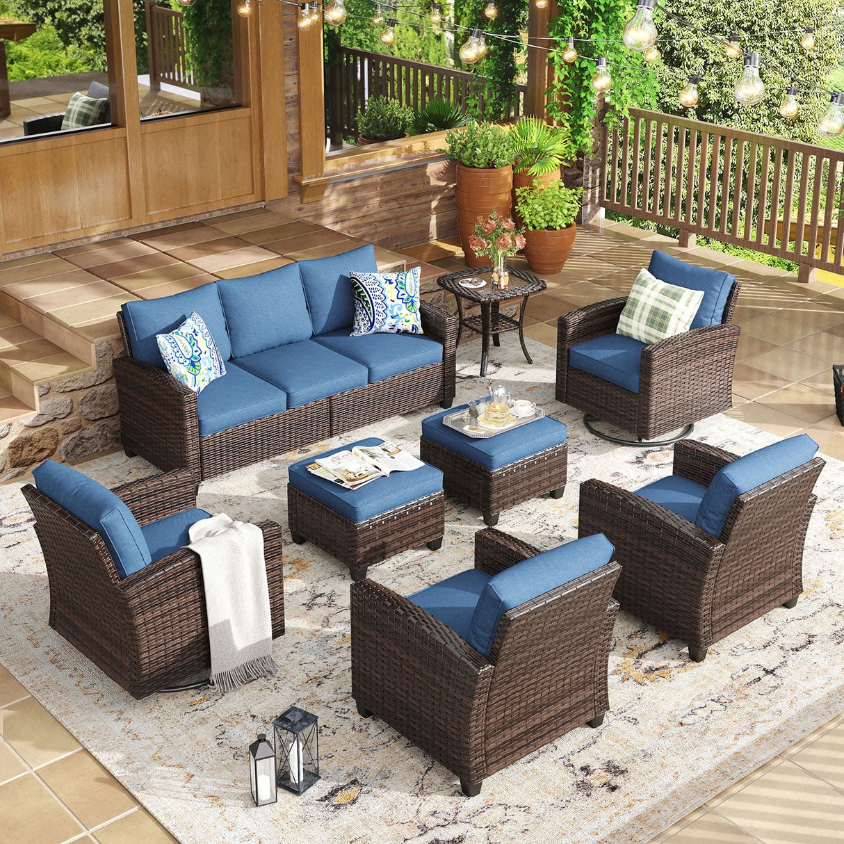 Vicllax Garden Conversation Set with Cushioned Sofa Chairs, Ottomans and Coffee Table