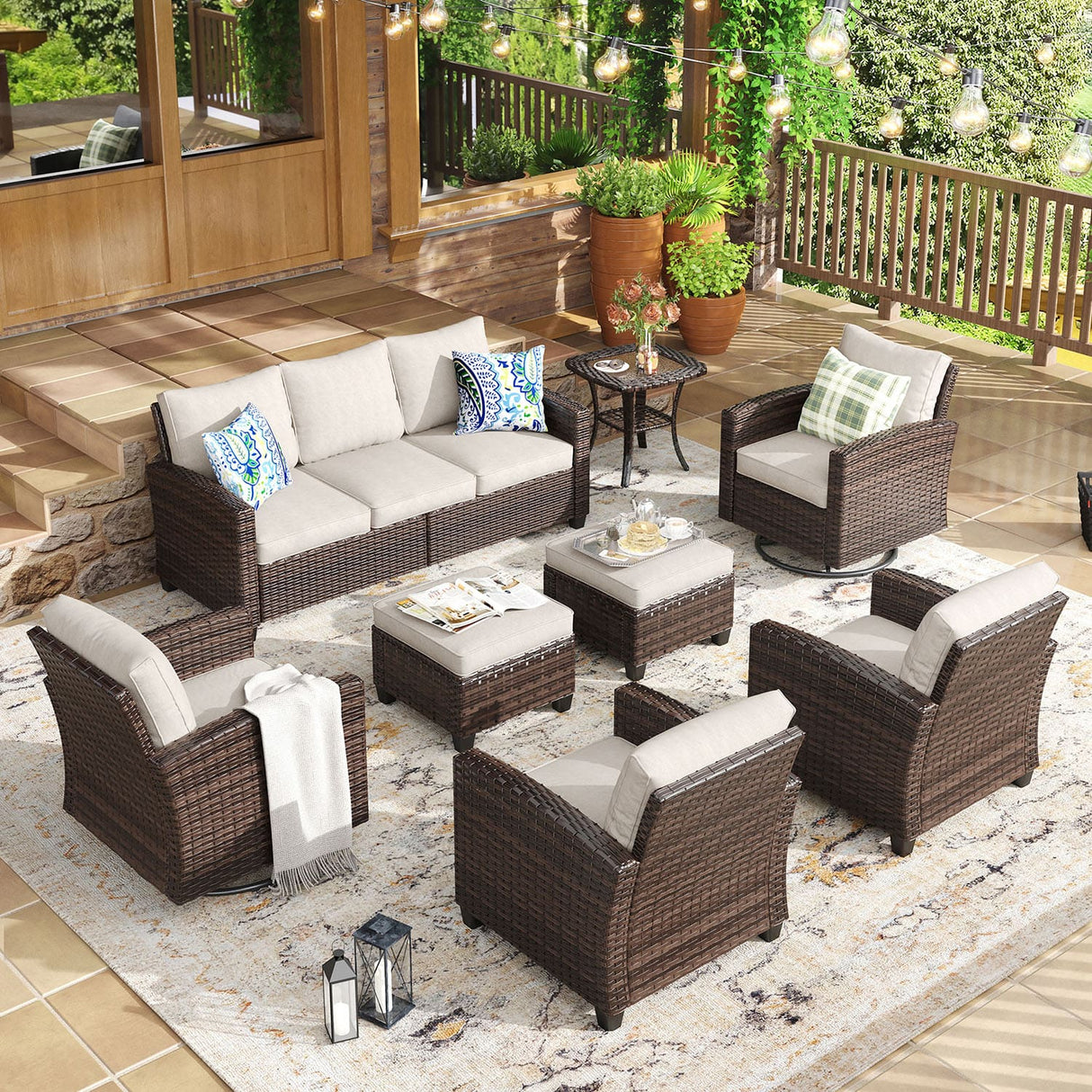 Vicllax Garden Conversation Set with Cushioned Sofa Chairs, Ottomans and Coffee Table
