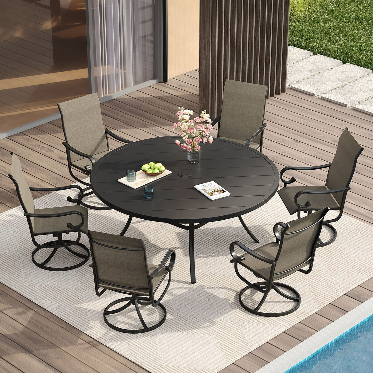 Vicllax 7/9 Pieces Outdoor Dining Set with Patio Round Dining Table and Swivel Chairs