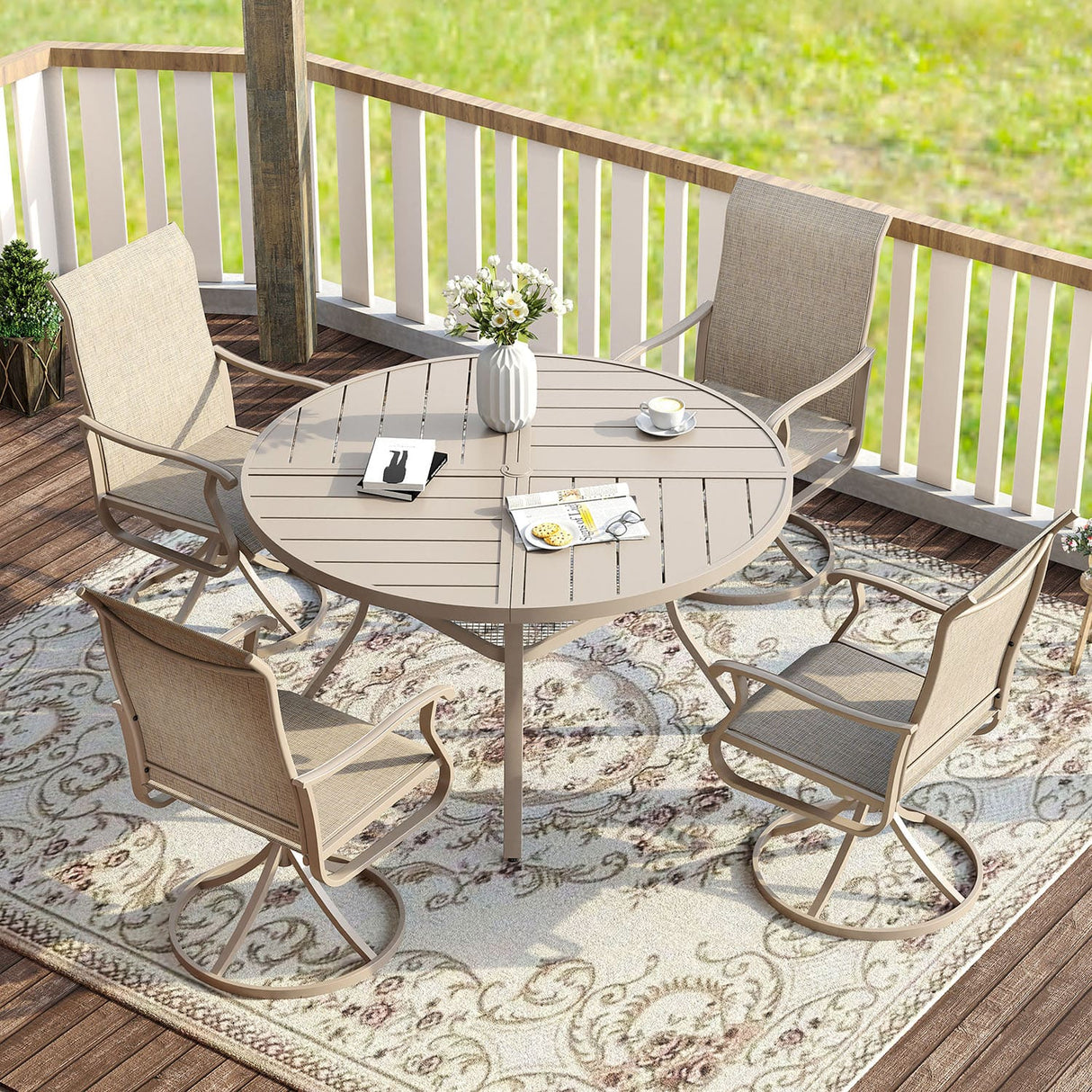 Vicllax Round Patio Dining Table for 4/6/8, Outdoor Large Metal Table