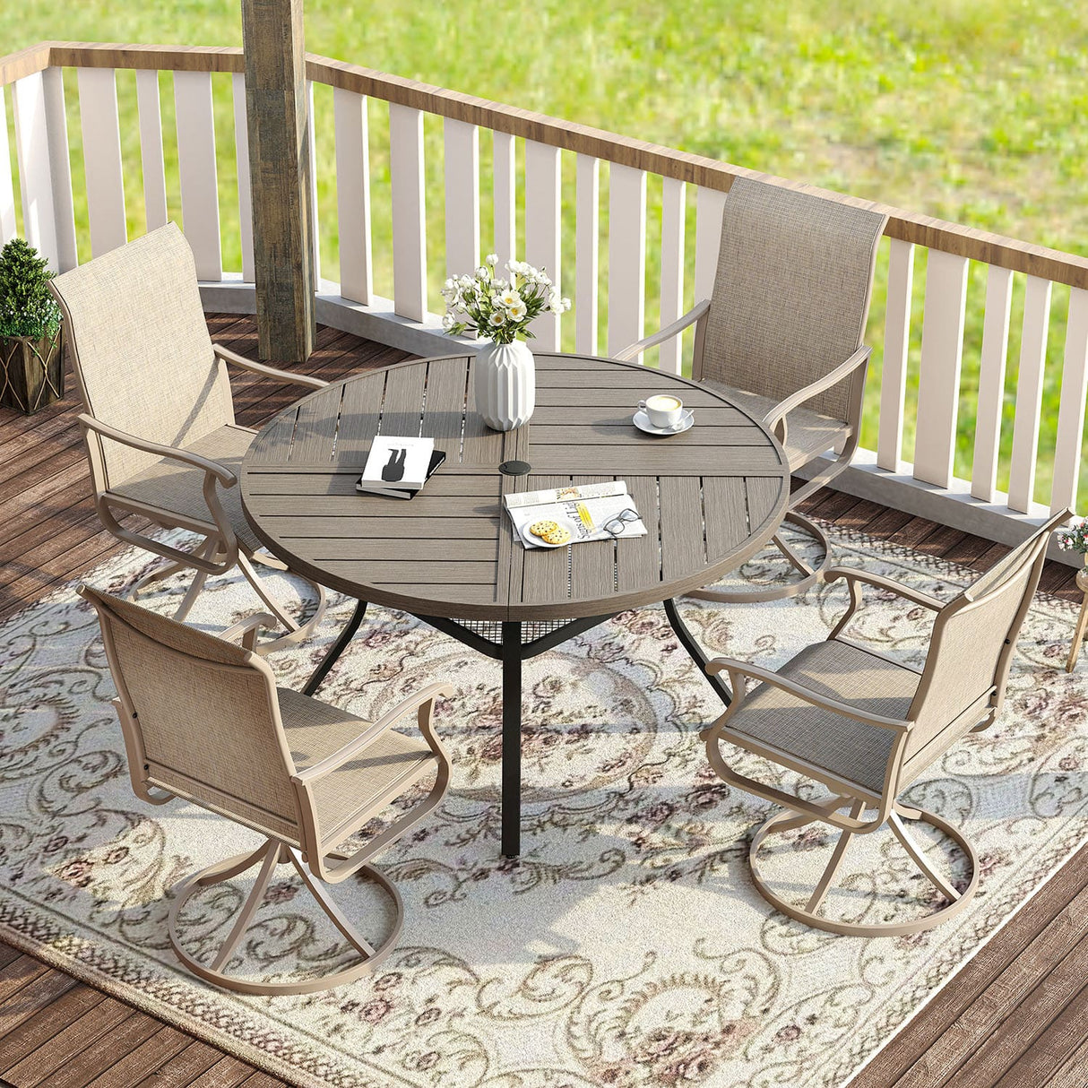 Vicllax Round Patio Dining Table for 4/6/8, Outdoor Large Metal Table