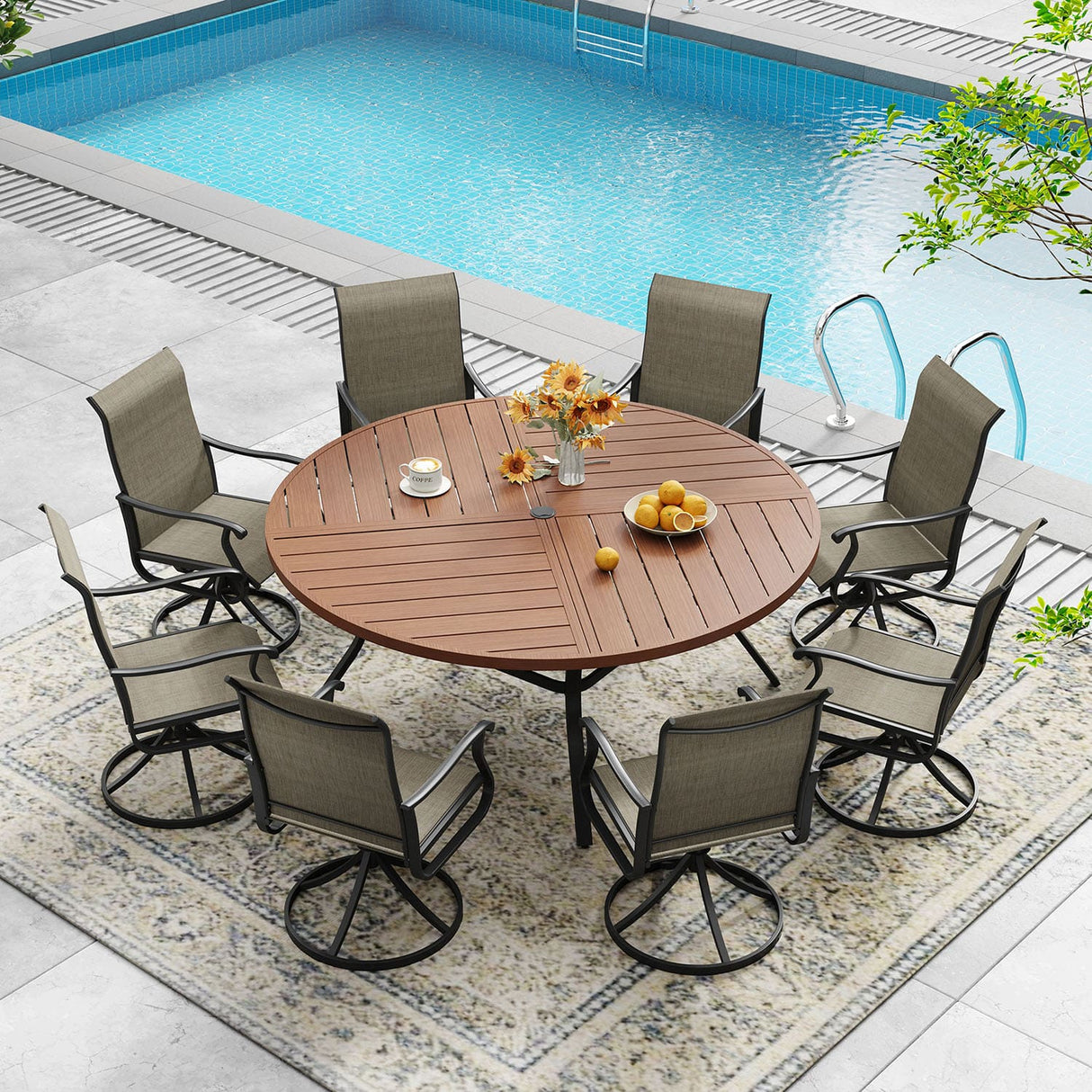Vicllax Round Patio Dining Table for 4/6/8, Outdoor Large Metal Table