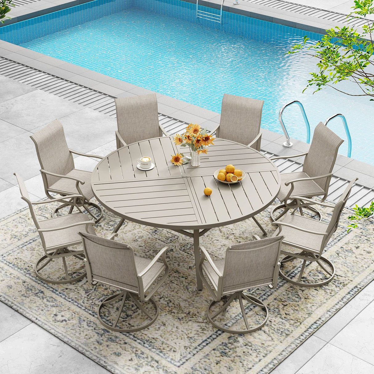 Vicllax Round Patio Dining Table for 4/6/8, Outdoor Large Metal Table