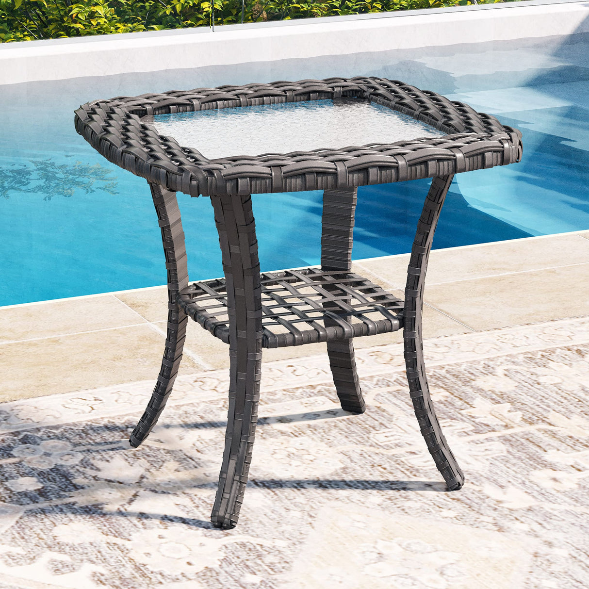 Vicllax Terrace Wide Wicker High-Back Cushioned Sofa, Outdoor Wicker Chair, Double-Seater Balcony Lounge