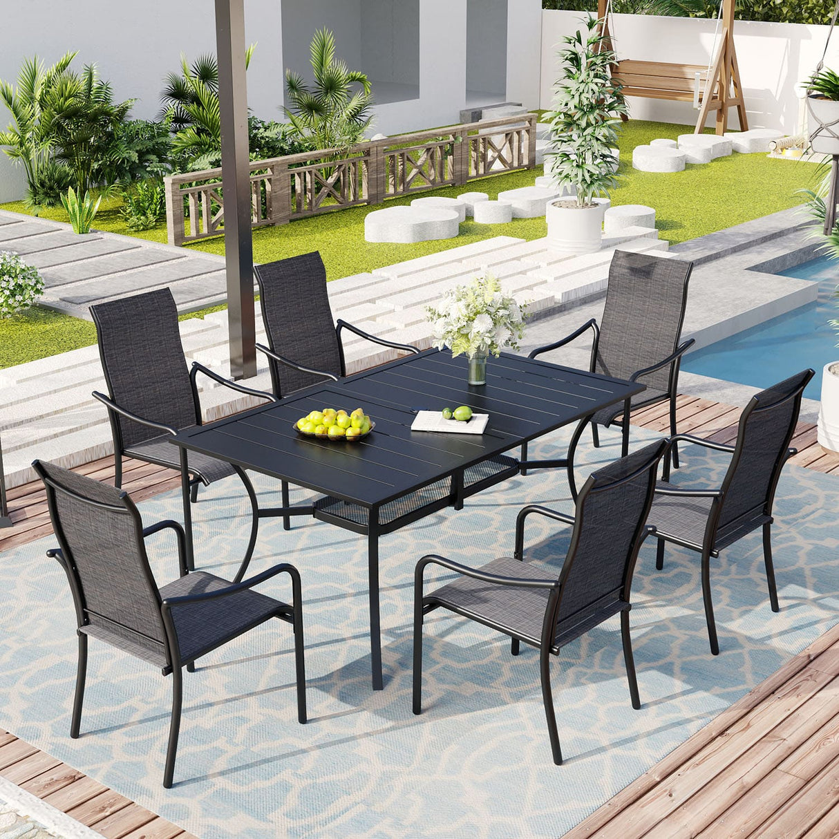 Vicllax Outdoor Stackable High Back Sling Dining Chair, Set of 2/4/6/8