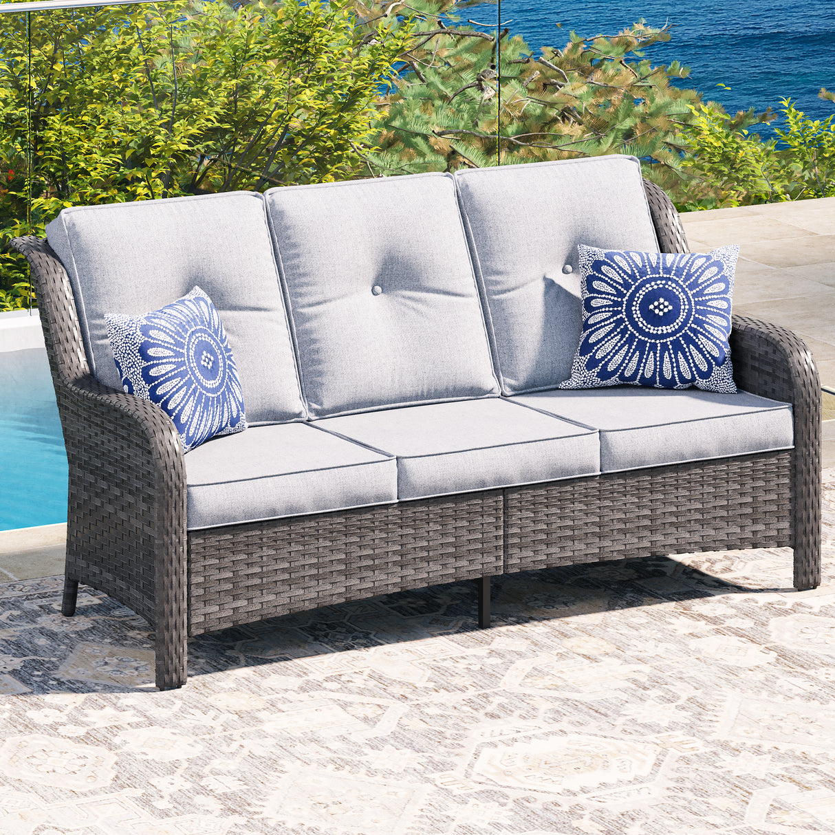 Vicllax Patio Wicker Oasis Lounge Sofa, 3-Seater Sofa
