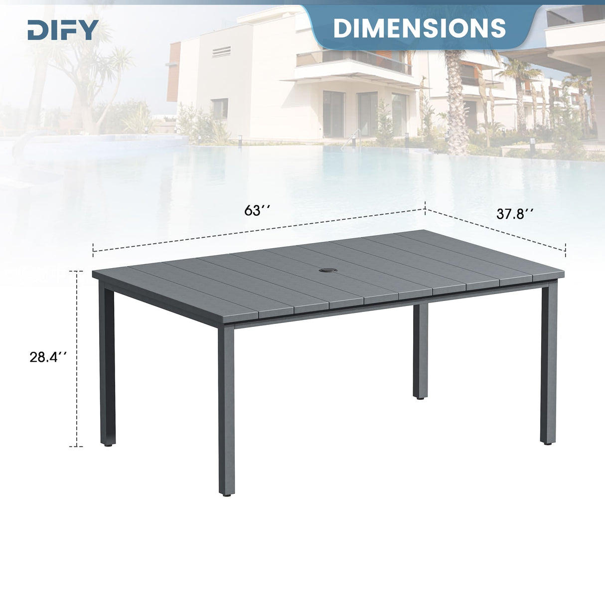 Vicllax Patio Dining Table for 4/6, Metal Dining Table with Umbrella Hole