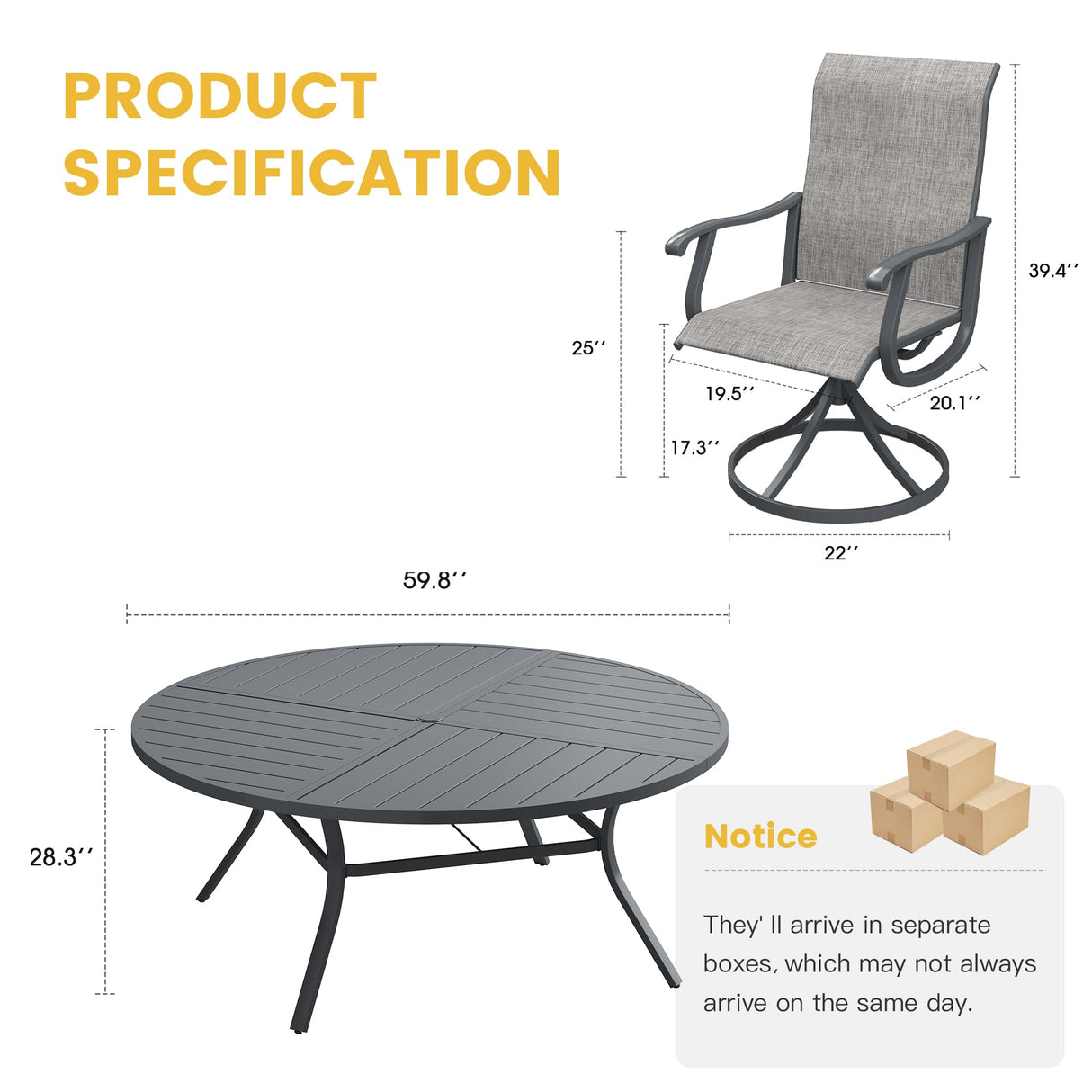 Vicllax 9 Pieces Outdoor Dining Set, 59.8" Metal Round Dining Table and Premium Swivel Chairs