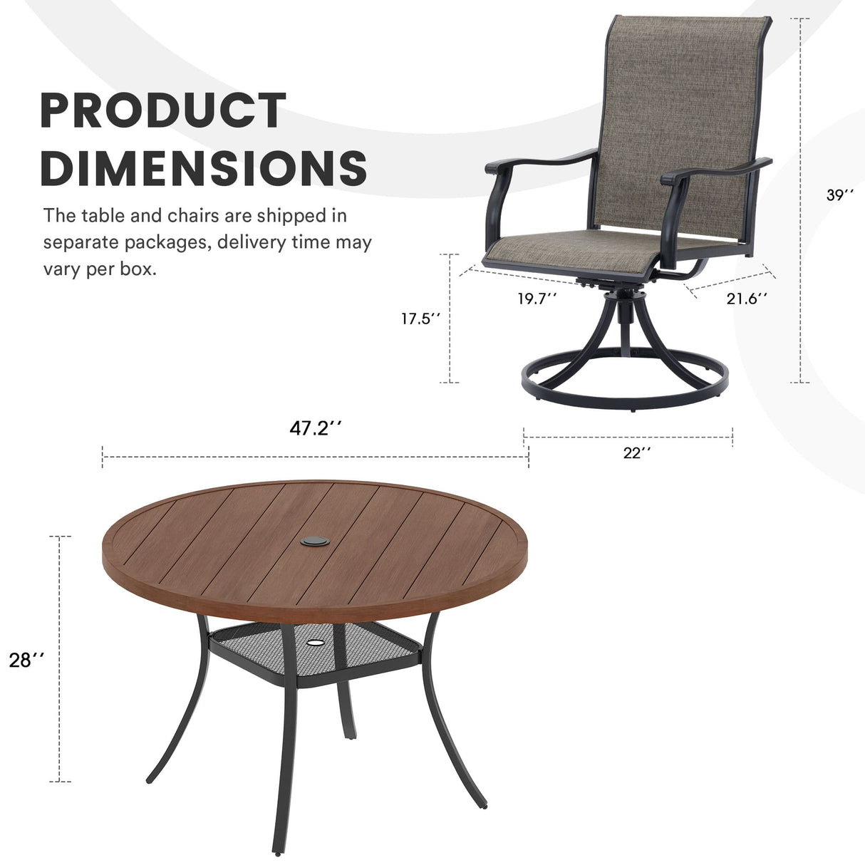 Vicllax 7 Pieces Outdoor Dining Set with 48" Round Dining Table and Swivel Chairs