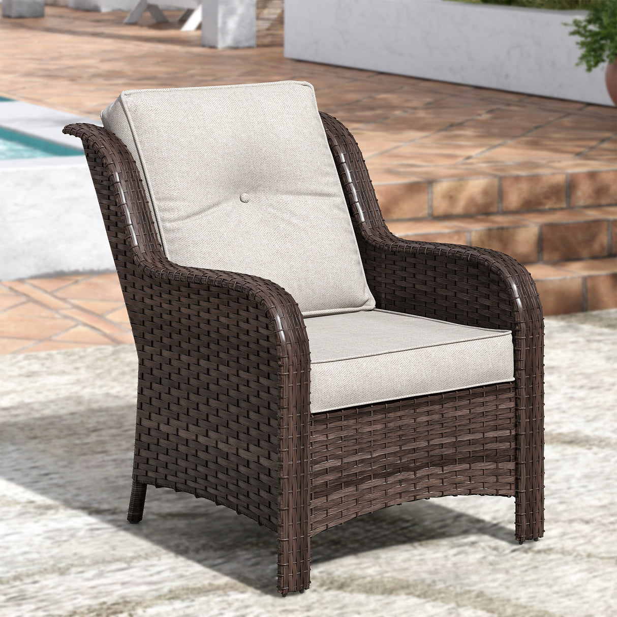 Vicllax Patio Wicker Oasis Lounge Sofa, Single Chair Set of 2