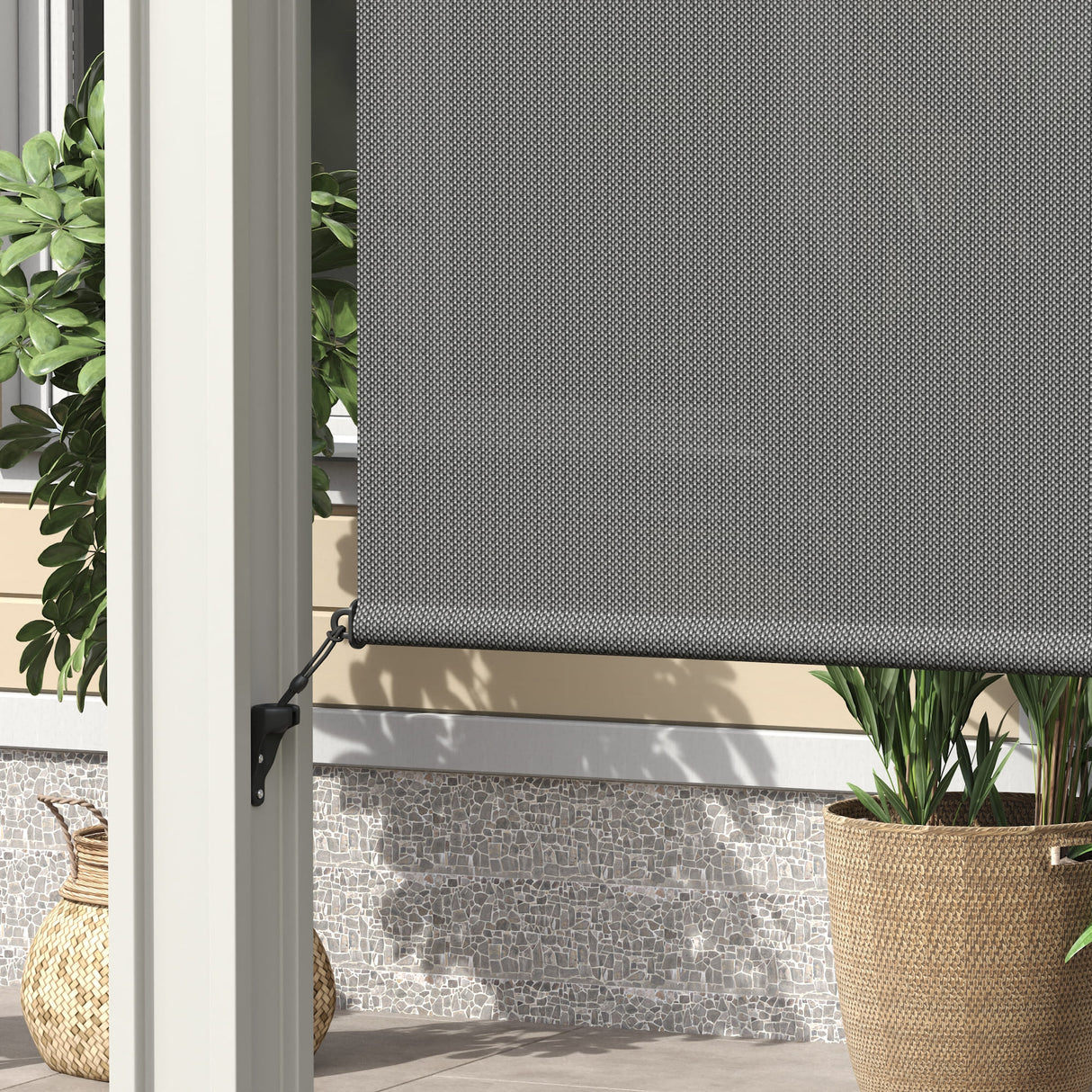 Vicllax Premium Patio Sun Blocking Roller Shade, Solar Shade with Aluminum Valance