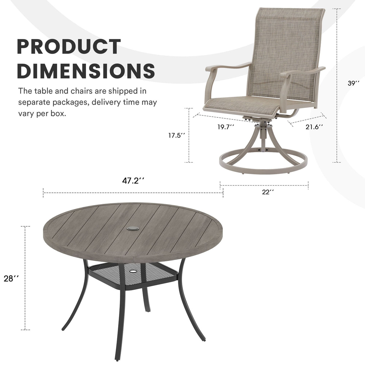Vicllax 7 Pieces Outdoor Dining Set with 48" Round Dining Table and Swivel Chairs