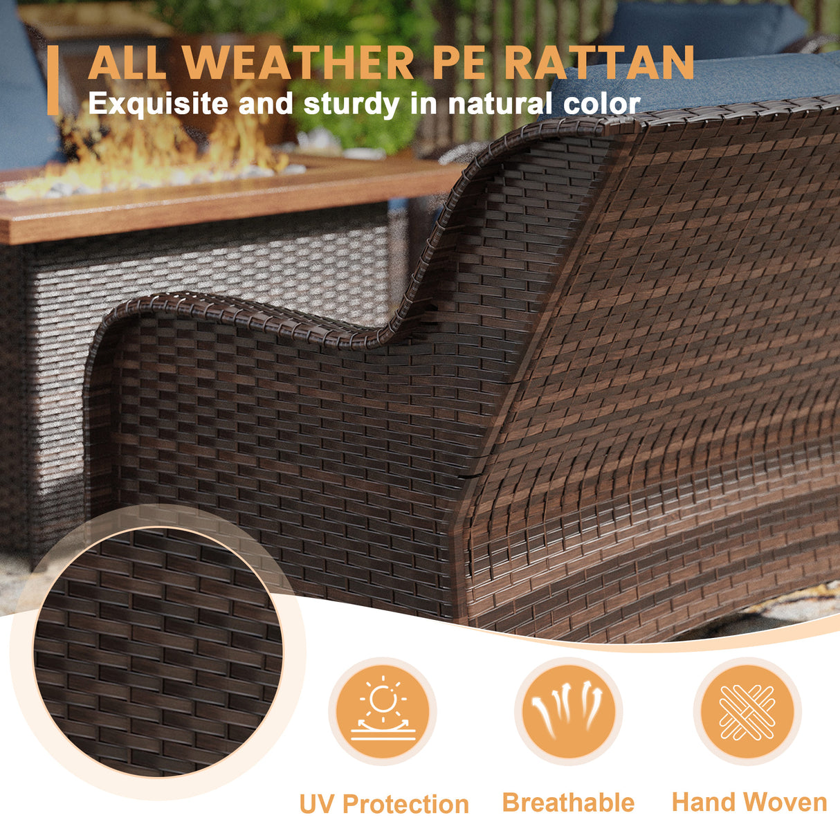 Vicllax Patio Wicker Oasis Lounge Set, 9 Seater with Fire table