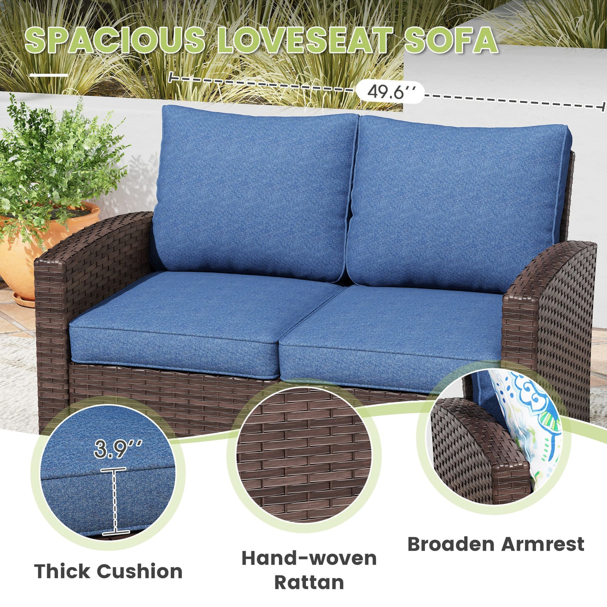 Vicllax Garden Conversation Set with Cushioned Sofa Chairs, Ottomans and Coffee Table