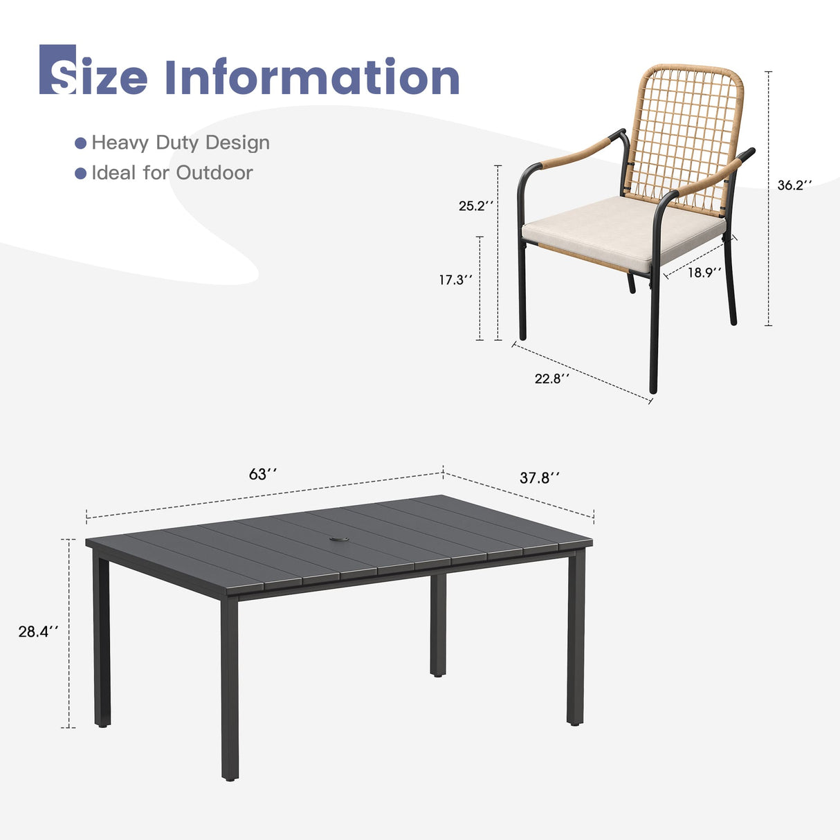 Vicllax 7 Pieces Outdoor Dining Set, Rectangular Metal Table and Solana Stackable Chair