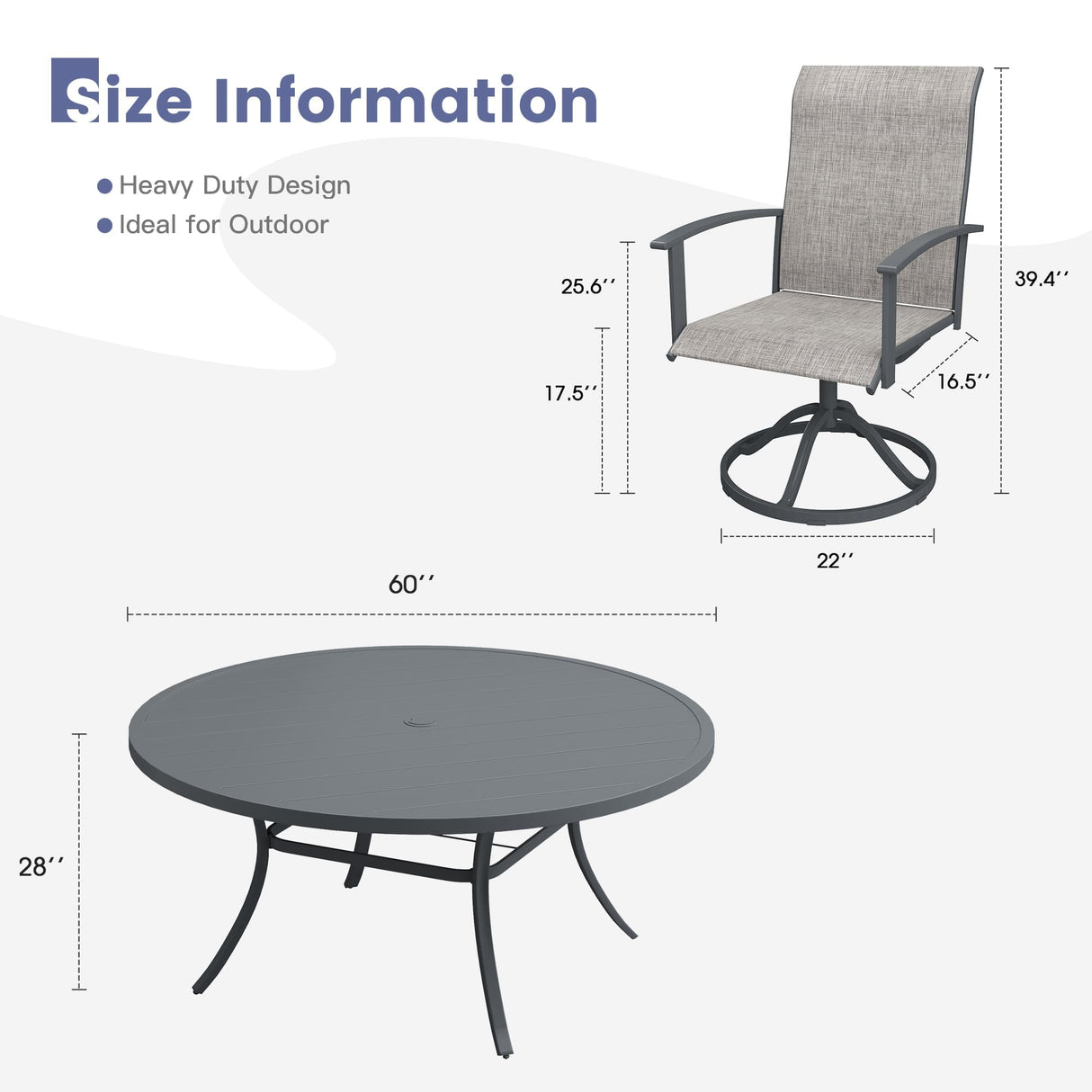 Vicllax Outdoor Dining Set for 8 People, Patio 60" Round Table with 8 Swivel Chairs