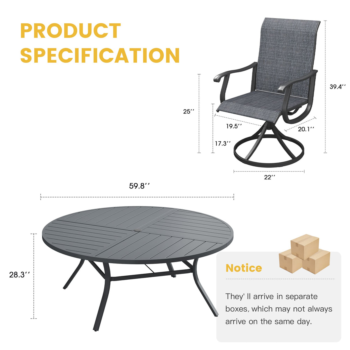 Vicllax 9 Pieces Outdoor Dining Set, 59.8" Metal Round Dining Table and Premium Swivel Chairs