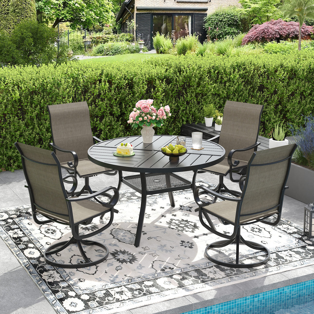 Vicllax 40.6" Patio Round Dining Table Set of 4, Metal Dining Table and Swivel Dining Chairs