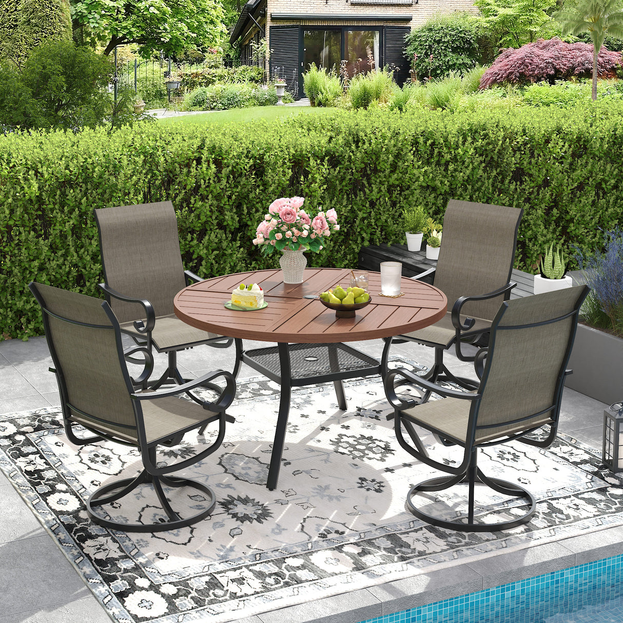 Vicllax 40.6" Patio Round Dining Table Set of 4, Metal Dining Table and Swivel Dining Chairs