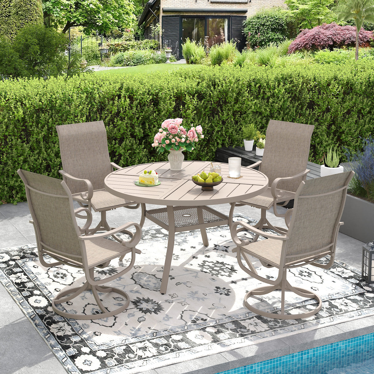 Vicllax 40.6" Patio Round Dining Table Set of 4, Metal Dining Table and Swivel Dining Chairs