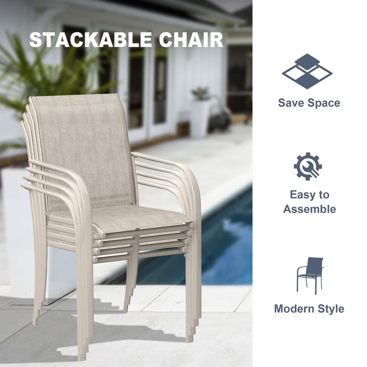 Vicllax 5 PCS Patio Dining Set, Outdoor Square Metal Table and Stackable Chair Set