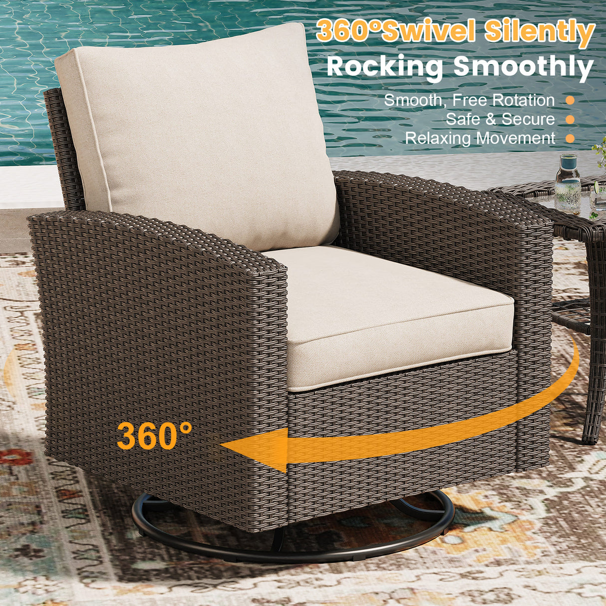 Vicllax 3/5 Pcs Patio Sofa Set, Wicker Outdoor Conversation Set with Sofa Chairs and Ottomans