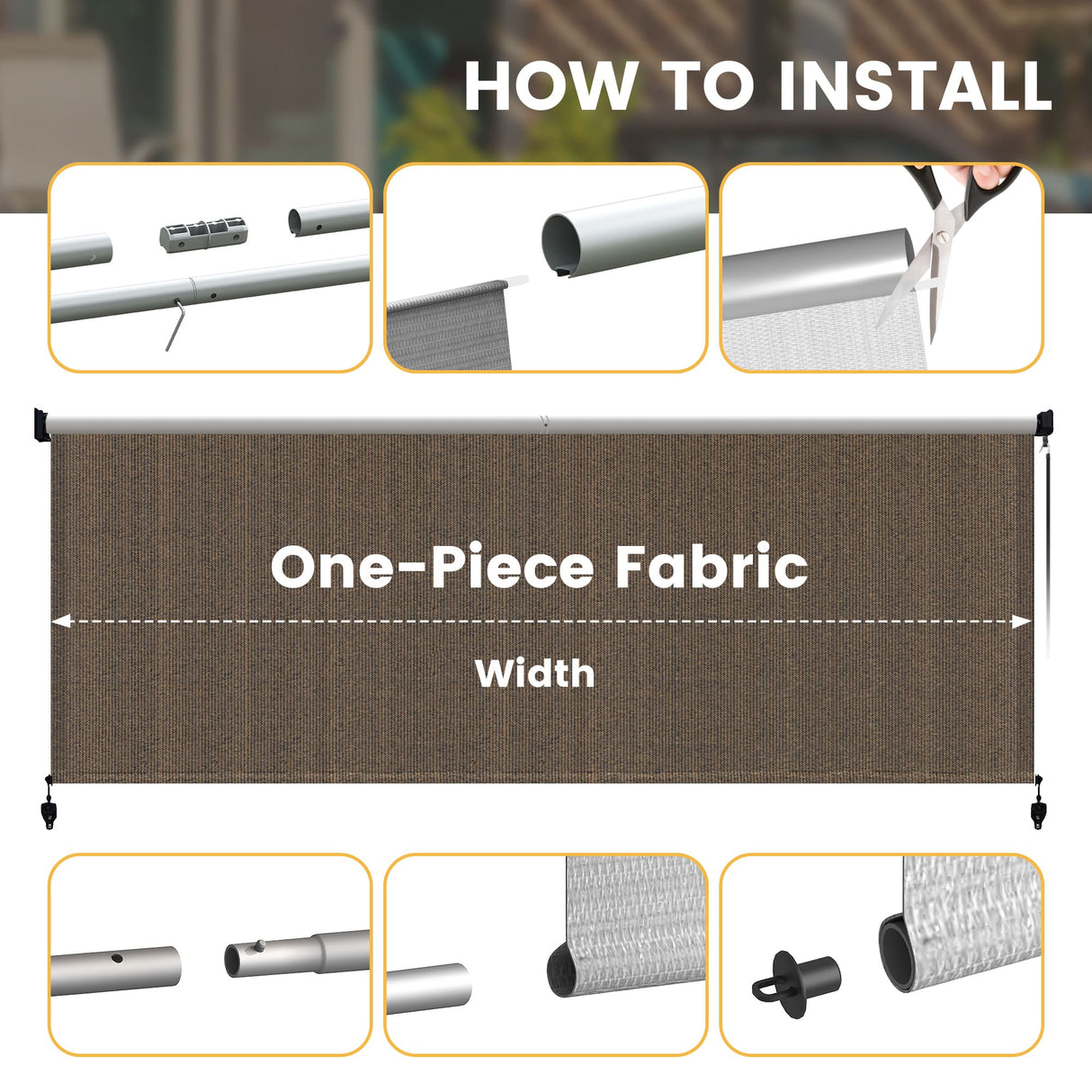 Vicllax Outdoor Cordless Sun Blocking Roller Shade, Patio Crank Roll Up Sun Shade