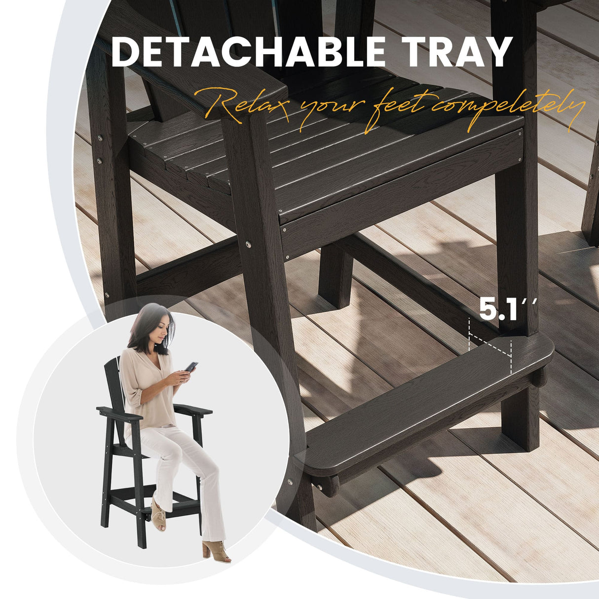 Vicllax Outdoor HDPE Adirondack Bar Chair, Patio Bar Stools with Umbrella Hole