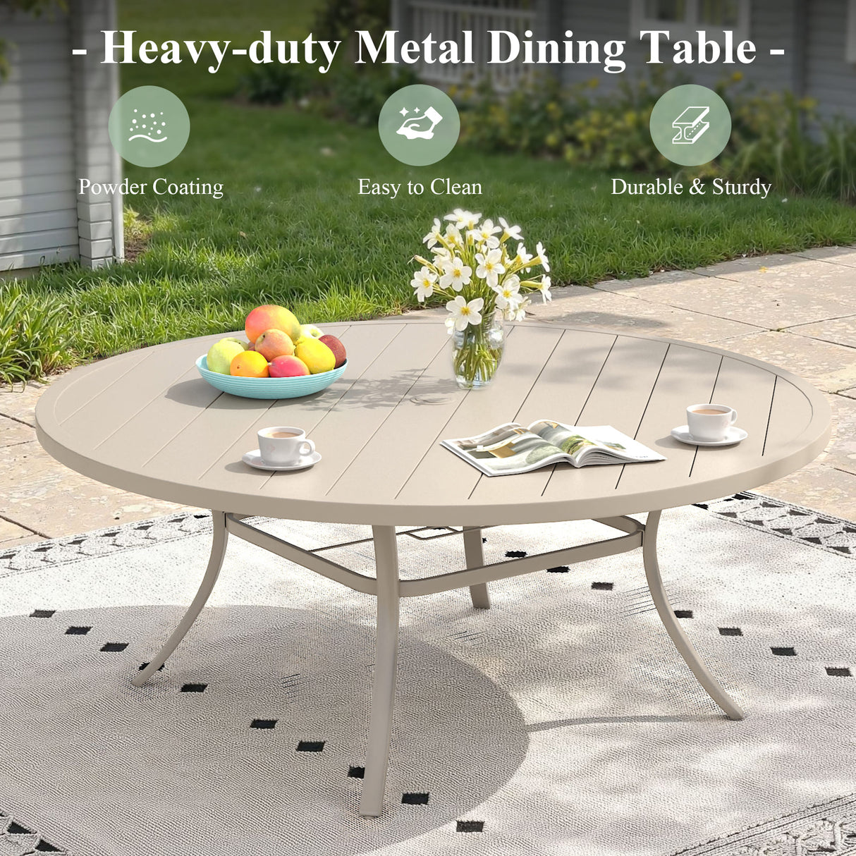 Vicllax 11 PCS Patio Dining Table Set, 60" Round Metal Table and Solana Stackable Chair