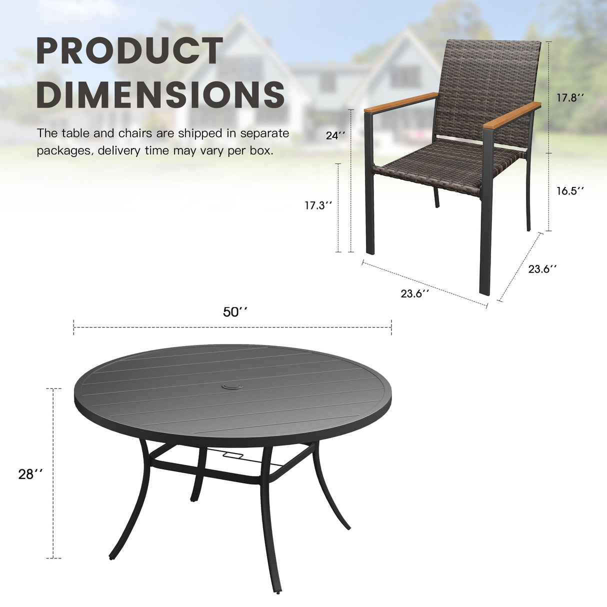 Vicllax 7 Pieces Outdoor Dining Set, 50"Round Table and 6 Stackable Armchairs