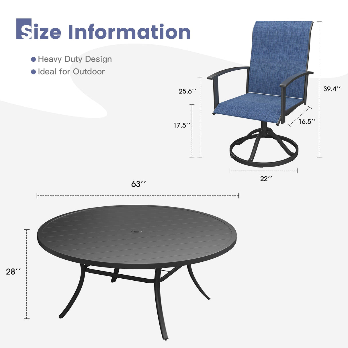 Vicllax Outdoor Dining Set for 8 People, Patio 63" Round Table with 8 Swivel Chairs Set